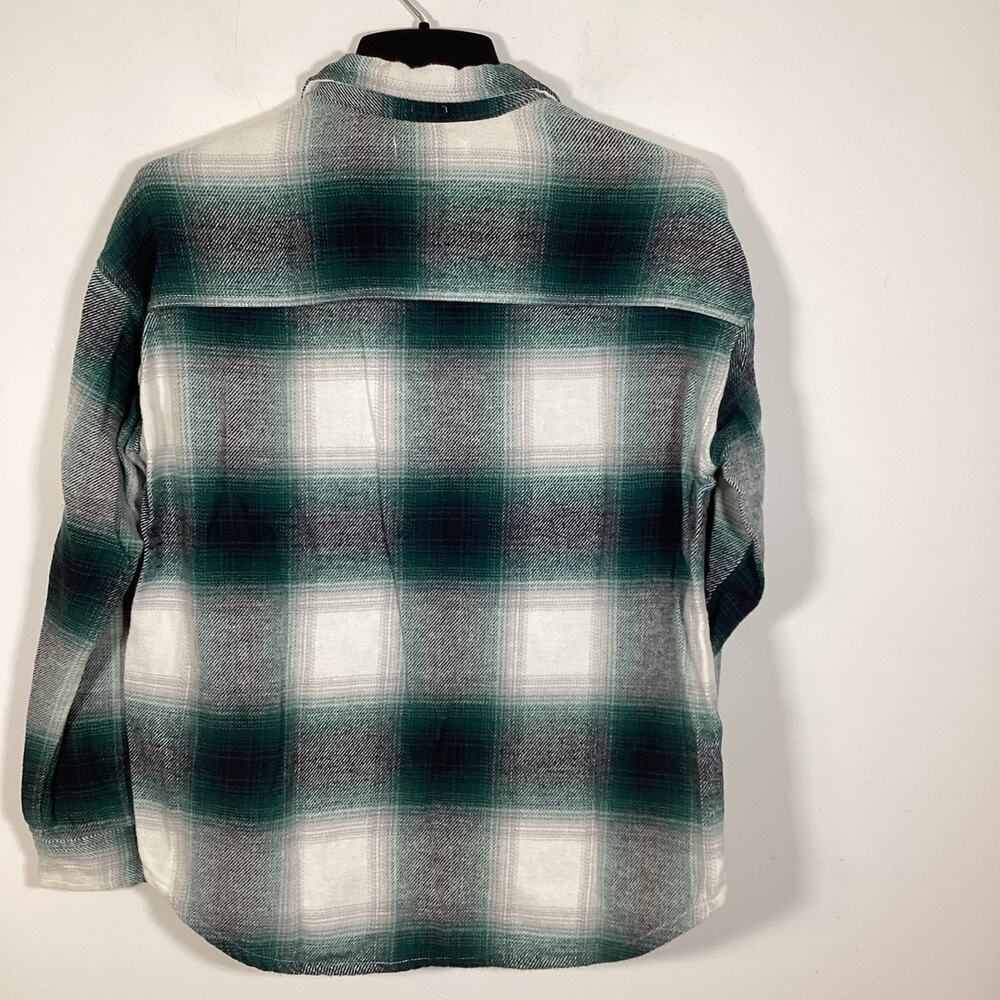 Hollister Shacket Flannel‎ Shirt Women's Medium Green Gray Plaid Boyfriend Fit - Picture 3 of 6